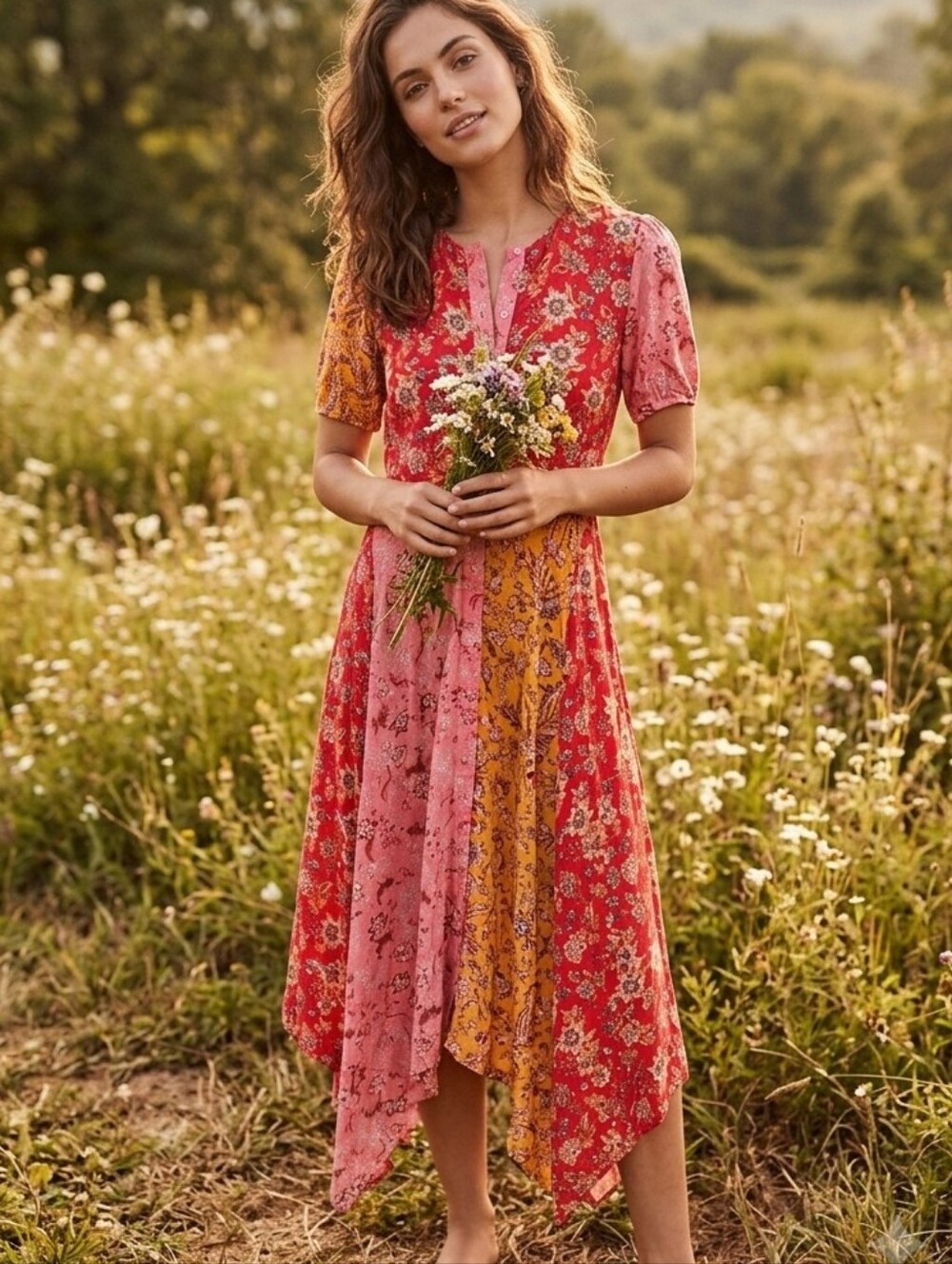 Zara Bohemian Patchwork Dress Worn On Tv Womens Size XS Festival Cottagecore